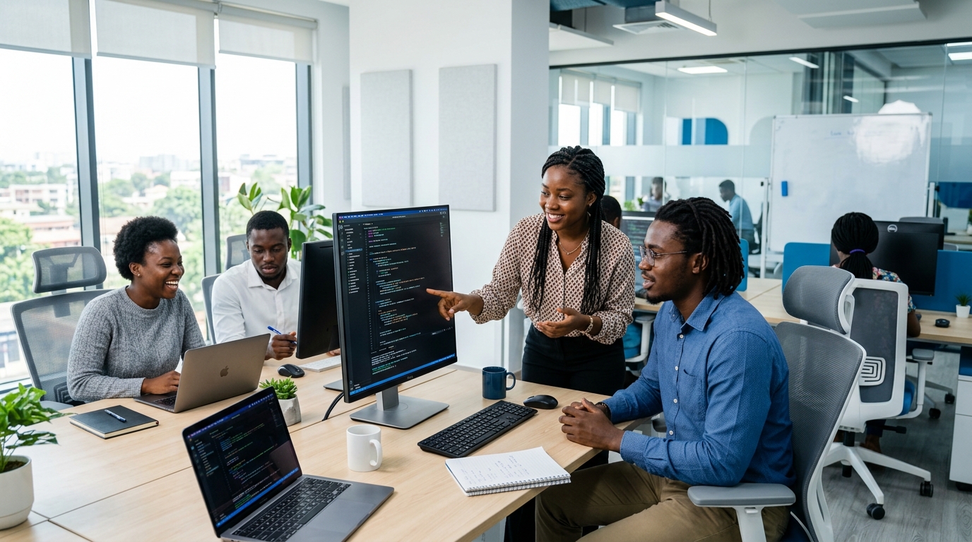 Appxora team of African tech professionals collaborating in a modern office